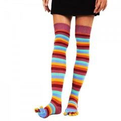 Stribede Over-knee tåsokker, ToeToe Essential, Meadow, Str. 35-46